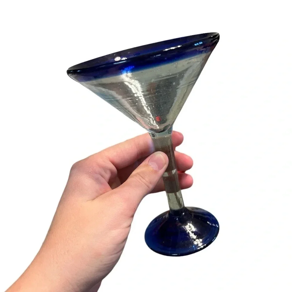 Hand blown glass margarita glasses set of 2 - Picture 2 of 3